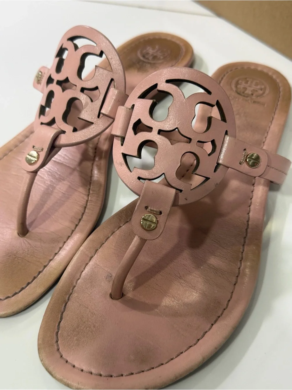Tory Burch Pink Leather Logo Thong Sandals